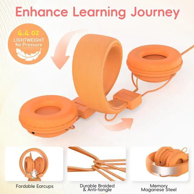 Alt view image 5 of 7 - Classroom Headphones 10 Pack with Microphone & Shareport,Multicolor | K-12 Classroom use, Comfortable, 85dB Volume Limit, Shareable & Foldable, 3.5mm Jack, For Chromebook & Online Learning