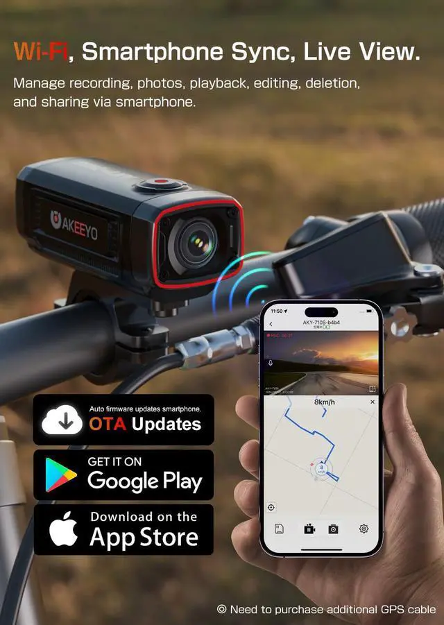 Alt view image 5 of 5 - AKY-710S Motorcycle Camera 4K 28fps, 2K 55fps, Wide-Angle 142°, IP67, 5MP, Loop & Emergency Recording, Parking Monitor, Motorcycle Bike,Outdoor Sports, Rechargeable,32GB Card Included
