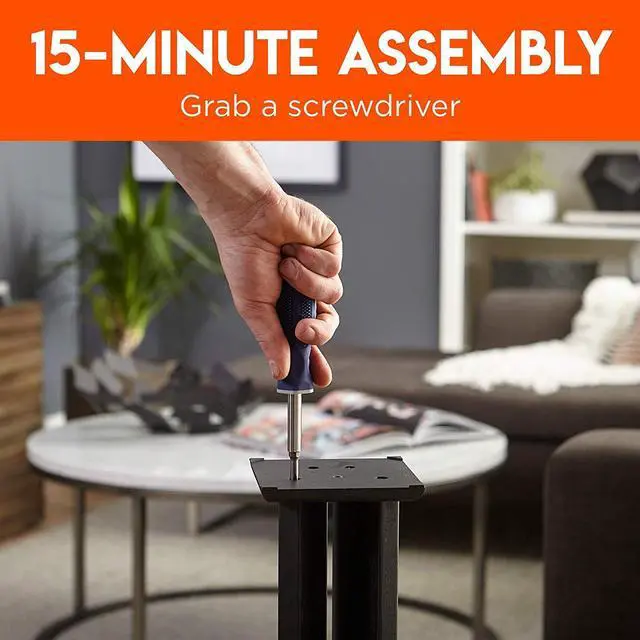 Alt view image 5 of 7 - Universal Floor Speaker Stands - Vibration-Absorbing MDF Design Works with Klipsch, Polk, JBL & Other Bookshelf Speakers Or Studio Monitors - Includes Sound Iso Pads & Carpet Spikes