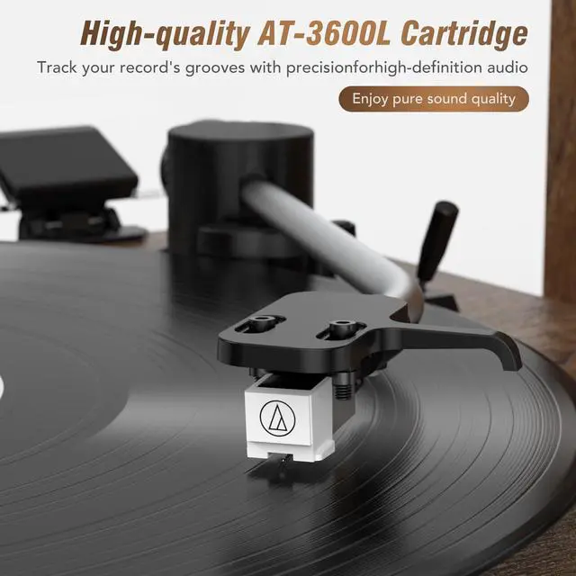 Alt view image 2 of 5 - Vinyl Record Player with 24W HiFi Stereo Speakers Vintage Bluetooth Turnable for Vinyl Records with Belt Drive 2-Speed, Magnetic Cartridge RCA Output BT5.3