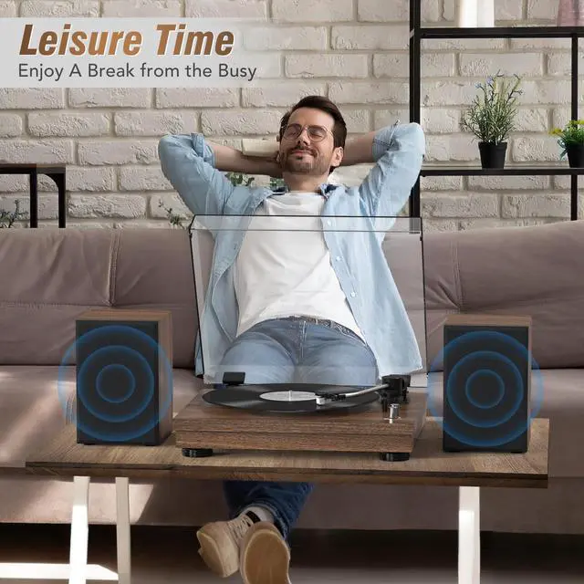 Alt view image 5 of 5 - Vinyl Record Player with 24W HiFi Stereo Speakers Vintage Bluetooth Turnable for Vinyl Records with Belt Drive 2-Speed, Magnetic Cartridge RCA Output BT5.3