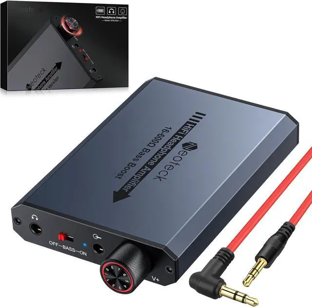 Main image of 3.5mm Headphone Amp with Bass Boost, HiFi Headphone Amplifier | with Portable, 16-600 Ohm, Aluminum Matte Surface for Mac,Phones,iPad,MP3,MP4 Computers PS4 PS5 Controller-Dark Grey