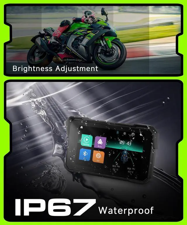 Alt view image 4 of 6 - Motorcycle CarPlay Screen 5 inch Portable Wireless Carplay Android Auto for Motorbike Waterproof Touchscreen, Supports GPS Navigation, Bluetooth, IP68 Waterproof for Motorbike