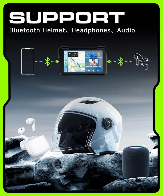 Alt view image 3 of 6 - Motorcycle CarPlay Screen 5 inch Portable Wireless Carplay Android Auto for Motorbike Waterproof Touchscreen, Supports GPS Navigation, Bluetooth, IP68 Waterproof for Motorbike