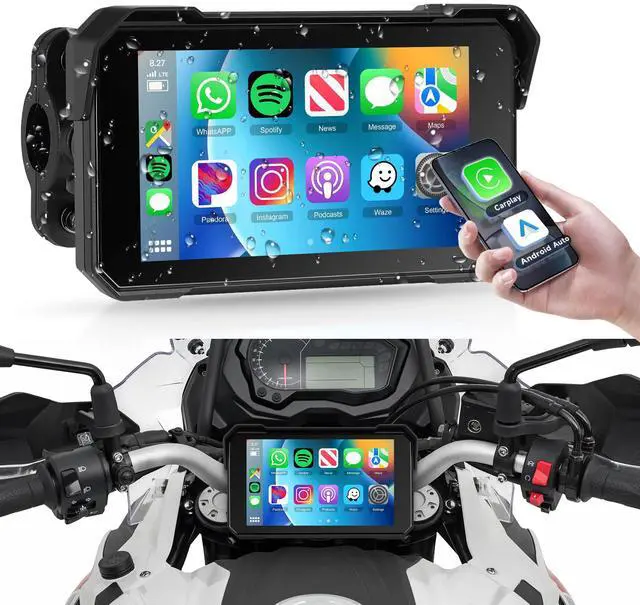 Main image of Motorcycle CarPlay Screen 5 inch Portable Wireless Carplay Android Auto for Motorbike Waterproof Touchscreen, Supports GPS Navigation, Bluetooth, IP68 Waterproof for Motorbike