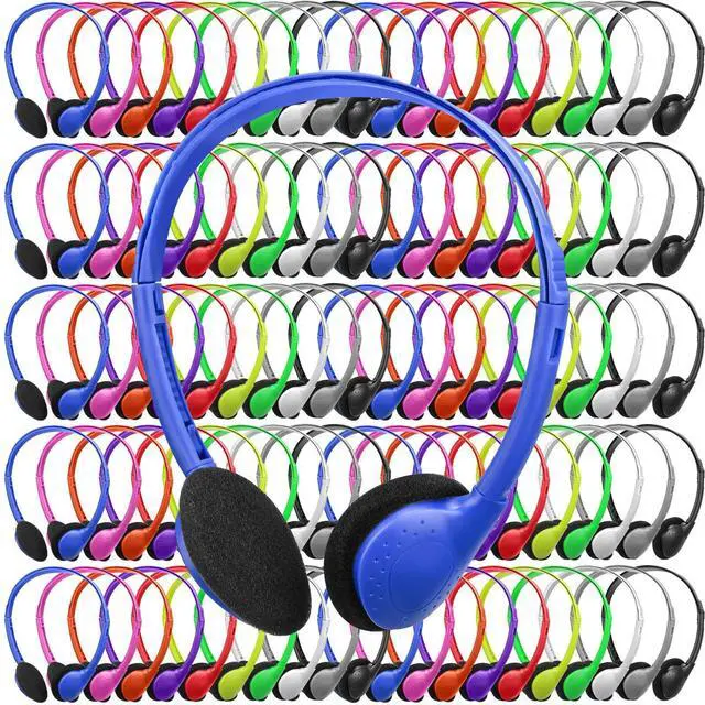Main image of 200 Pack Headphones Bulk Earphones for Adults with 3.5 mm Plug Wired on Ear for Church Christian Sunday School Library(Multicolor)