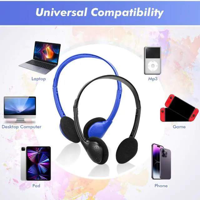 Alt view image 5 of 7 - 200 Pack Headphones Bulk Earphones for Adults with 3.5 mm Plug Wired on Ear for Church Christian Sunday School Library(Multicolor)