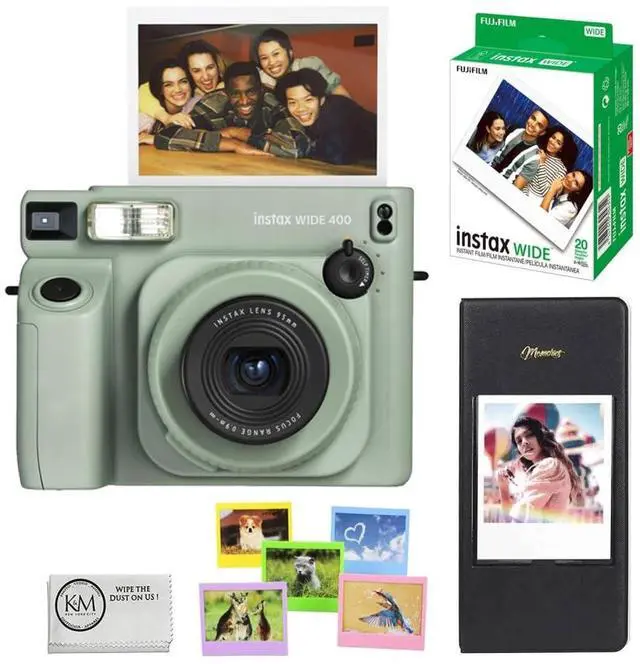 Main image of INSTAX Wide 400 Instant Camera | Sage Green Bundled with INSTAX Wide Instant Film | 20 Exposures + Wide Album & Colored Frames + Cleaning Cloth (4 Items)
