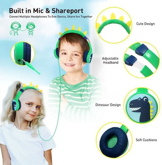 Alt view image 2 of 7 - Kids Bluetooth Headphones, with 85dB Volume Limited Adjustable Headphone, Wireless Bluetooth Headphones, Aux 3.5mm Cable Included for Boys Girls Study, School, Kids Headset for ipad/Tablet