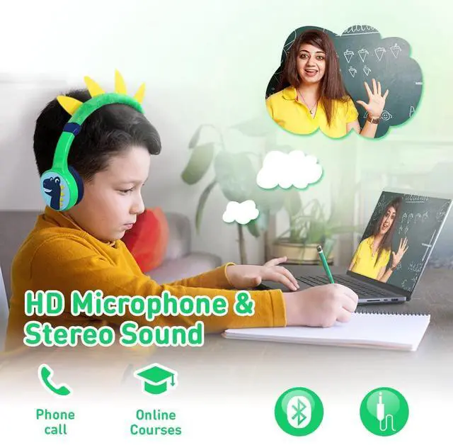 Alt view image 3 of 7 - Kids Bluetooth Headphones, with 85dB Volume Limited Adjustable Headphone, Wireless Bluetooth Headphones, Aux 3.5mm Cable Included for Boys Girls Study, School, Kids Headset for ipad/Tablet