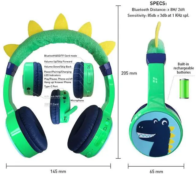 Alt view image 5 of 7 - Kids Bluetooth Headphones, with 85dB Volume Limited Adjustable Headphone, Wireless Bluetooth Headphones, Aux 3.5mm Cable Included for Boys Girls Study, School, Kids Headset for ipad/Tablet