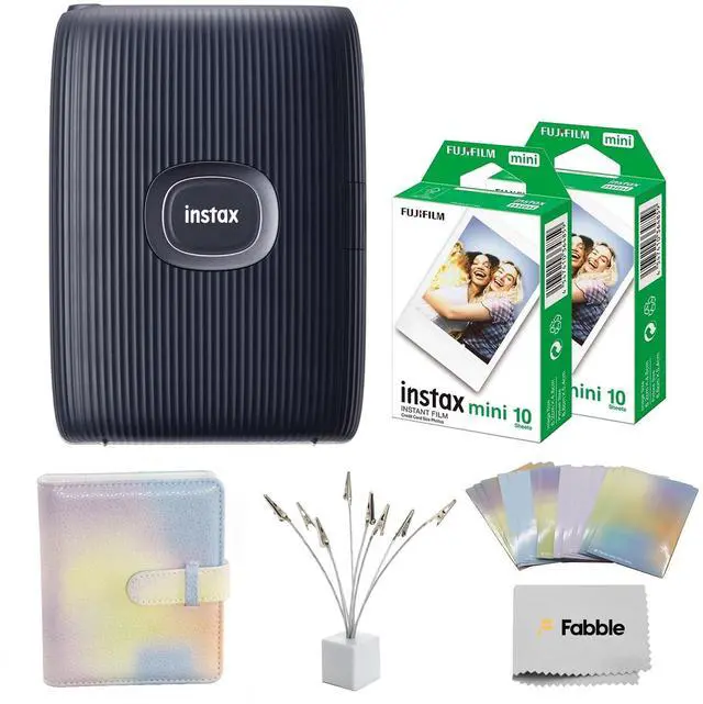 Main image of INSTAX Mini Link 2 Smartphone Printer Bundle with Instax Mini Twin Pack Film (20 Sheets), Photo Album, Sticker Frames & Bouquet Holder, Bluetooth Instant Photo Printer (Space Blue)