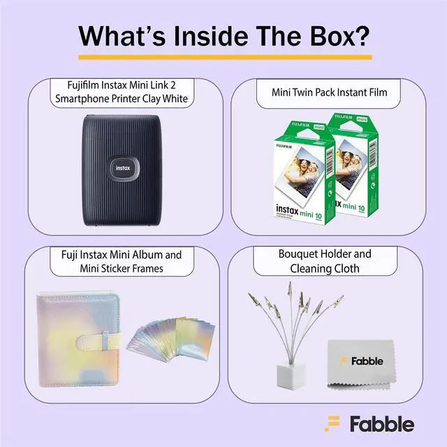 Alt view image 2 of 7 - INSTAX Mini Link 2 Smartphone Printer Bundle with Instax Mini Twin Pack Film (20 Sheets), Photo Album, Sticker Frames & Bouquet Holder, Bluetooth Instant Photo Printer (Space Blue)