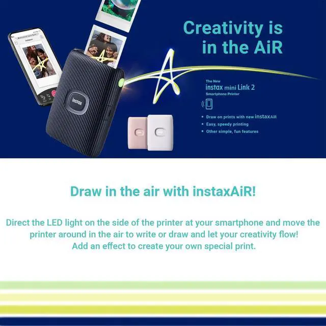 Alt view image 6 of 7 - INSTAX Mini Link 2 Smartphone Printer Bundle with Instax Mini Twin Pack Film (20 Sheets), Photo Album, Sticker Frames & Bouquet Holder, Bluetooth Instant Photo Printer (Space Blue)