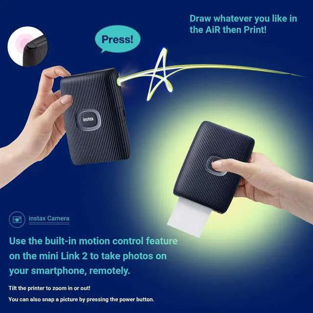 Alt view image 5 of 7 - INSTAX Mini Link 2 Smartphone Printer Bundle with Instax Mini Twin Pack Film (20 Sheets), Photo Album, Sticker Frames & Bouquet Holder, Bluetooth Instant Photo Printer (Space Blue)