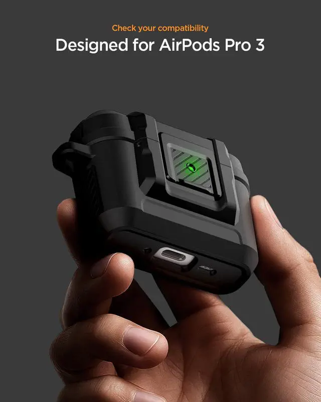 Alt view image 2 of 7 - Lock Fit Designed for AirPods Pro 3 Case (2025) with Lock | One-Touch Open with Secure Locking Clip, PC & TPU Multi Layer Shell, Carabiner Included - Matte Black