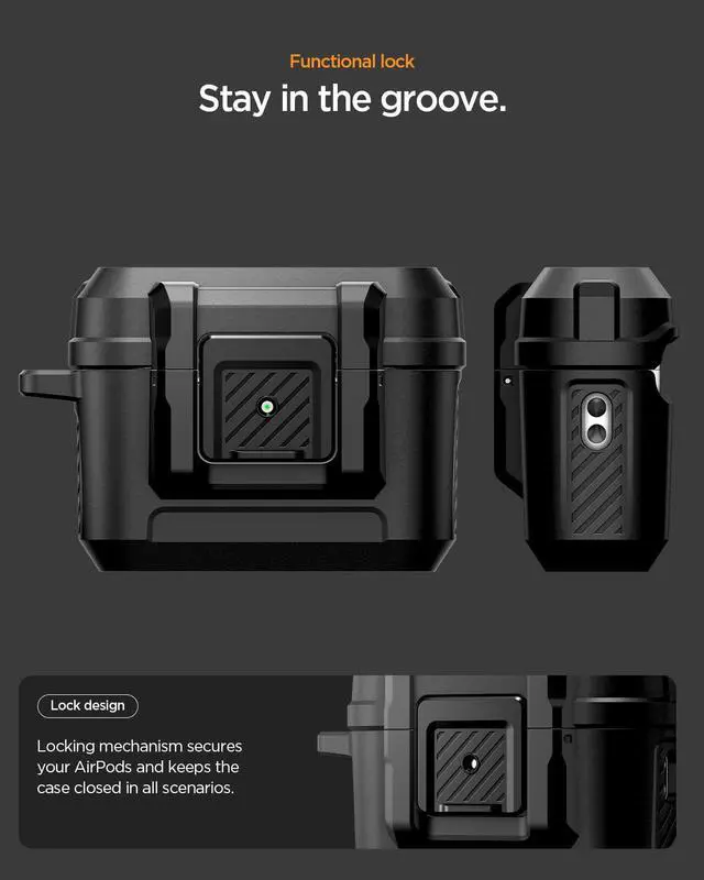 Alt view image 3 of 7 - Lock Fit Designed for AirPods Pro 3 Case (2025) with Lock | One-Touch Open with Secure Locking Clip, PC & TPU Multi Layer Shell, Carabiner Included - Matte Black