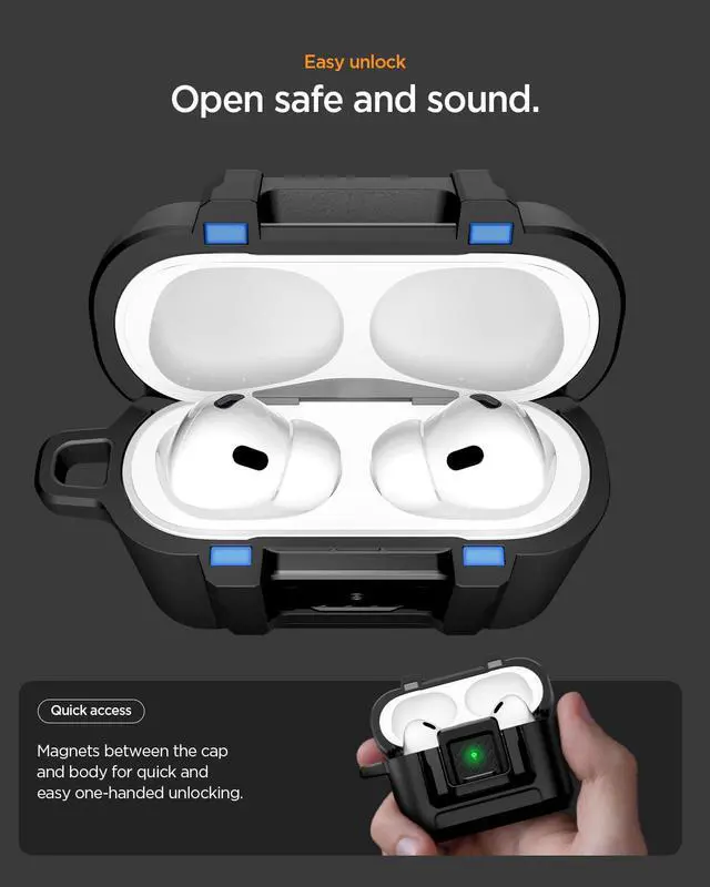 Alt view image 5 of 7 - Lock Fit Designed for AirPods Pro 3 Case (2025) with Lock | One-Touch Open with Secure Locking Clip, PC & TPU Multi Layer Shell, Carabiner Included - Matte Black