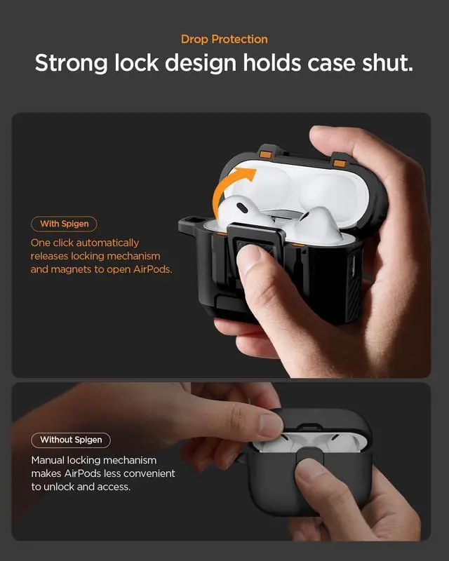 Alt view image 6 of 7 - Lock Fit Designed for AirPods Pro 3 Case (2025) with Lock | One-Touch Open with Secure Locking Clip, PC & TPU Multi Layer Shell, Carabiner Included - Matte Black