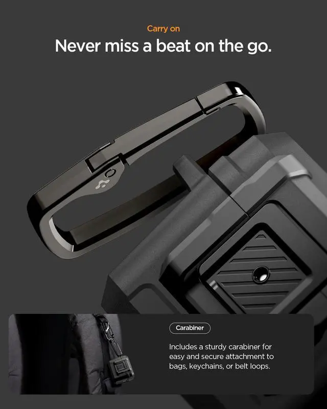 Alt view image 7 of 7 - Lock Fit Designed for AirPods Pro 3 Case (2025) with Lock | One-Touch Open with Secure Locking Clip, PC & TPU Multi Layer Shell, Carabiner Included - Matte Black