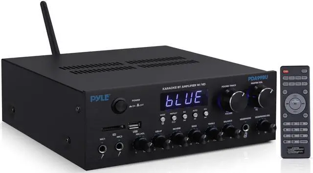 Main image of Wireless Bluetooth Streaming Amplifier - 300W Multi Channel Receiver with Dual Hi Def in/Out, Optical/Coaxial w/ 24 Bit decoding, Aluminum Control Knobs, Headphone Out, USB-A/SD - PDA99BU