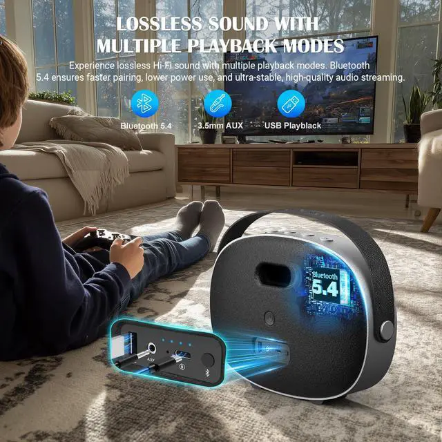 Alt view image 4 of 7 - 96W Max Portable Loud Bluetooth Speaker with Lights | Speakers Bluetooth 5.4 Wireless Outdoor Boombox, Powerful Bass/Crystal Sound, Fast Charge/USB/AUX for Home/Party