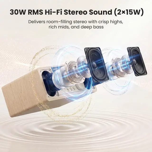Alt view image 3 of 7 - 30W Compact Stereo System Bluetooth CD Players for Home | With FM Radio, Remote Control, USB/AUX Inputs, Headphone Jack, and DSP Crisp Sound for Living Room, Bedroom