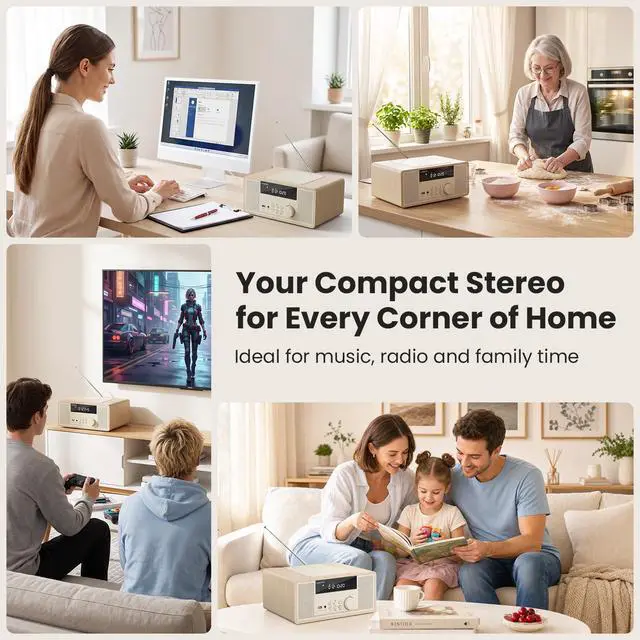 Alt view image 4 of 7 - 30W Compact Stereo System Bluetooth CD Players for Home | With FM Radio, Remote Control, USB/AUX Inputs, Headphone Jack, and DSP Crisp Sound for Living Room, Bedroom