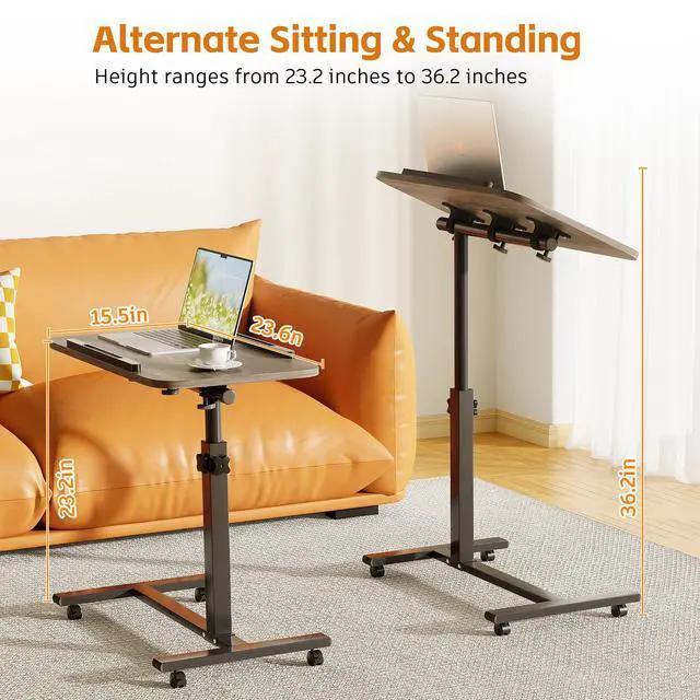 Alt view image 3 of 7 - Laptop Table Mobile Adjustable Height Portable Desk Notebook Swivel PC Computer Rolling Desk with Wheels, Laptop Stand for Couch Bedside Hospital Bed Table