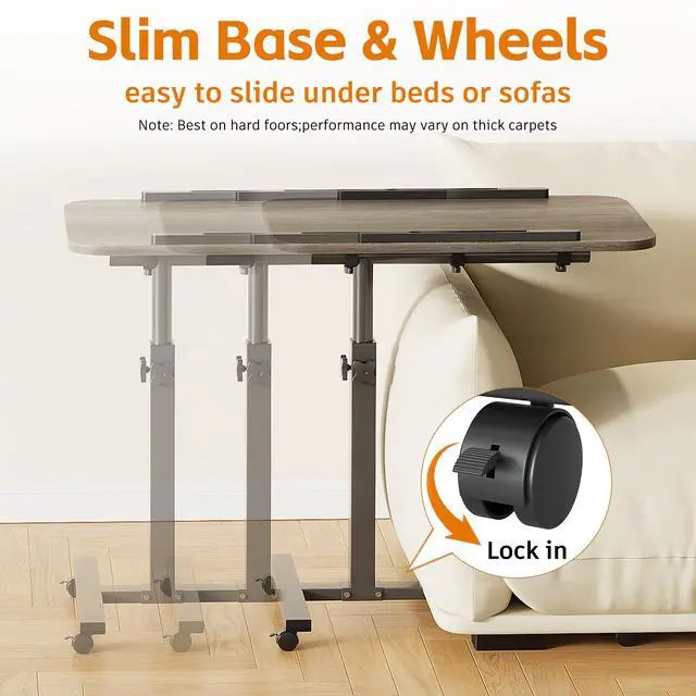 Alt view image 4 of 7 - Laptop Table Mobile Adjustable Height Portable Desk Notebook Swivel PC Computer Rolling Desk with Wheels, Laptop Stand for Couch Bedside Hospital Bed Table