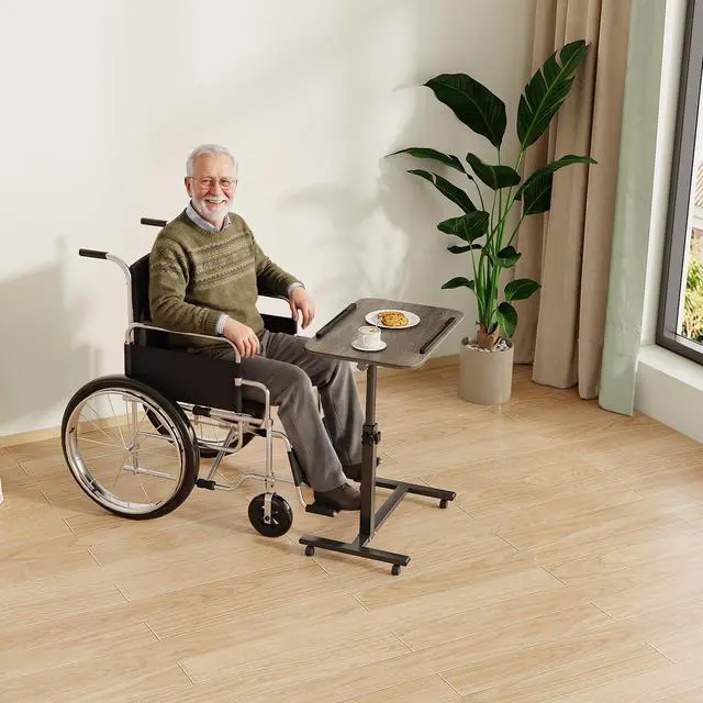 Alt view image 5 of 7 - Laptop Table Mobile Adjustable Height Portable Desk Notebook Swivel PC Computer Rolling Desk with Wheels, Laptop Stand for Couch Bedside Hospital Bed Table