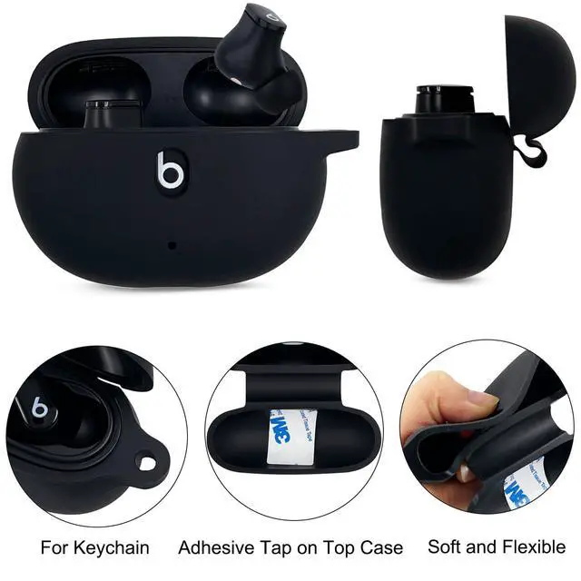 Alt view image 3 of 7 - Case Compatible with Beats Studio Buds (2021) / Beats Studio Buds + (2023) Silicone Protective Case for Beats Wireless Earbuds with Keychain (Black)