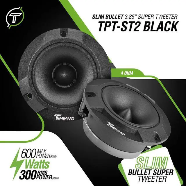 Alt view image 2 of 7 - TPT-ST2 Black Slim Super Tweeter, 600 Watts 4 Ohm, 105 dB, 1 in Voice Coil, 3.85 inch Pro Car Sound System Bullet Tweeters (Pair)
