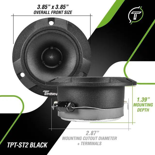 Alt view image 3 of 7 - TPT-ST2 Black Slim Super Tweeter, 600 Watts 4 Ohm, 105 dB, 1 in Voice Coil, 3.85 inch Pro Car Sound System Bullet Tweeters (Pair)