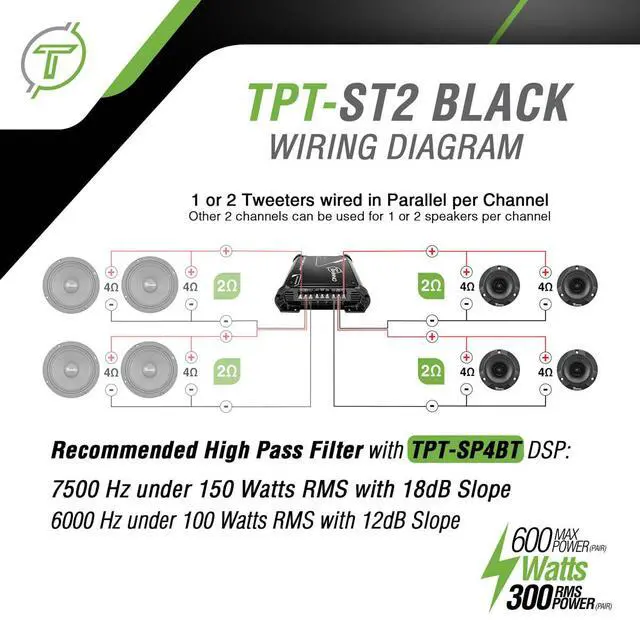 Alt view image 4 of 7 - TPT-ST2 Black Slim Super Tweeter, 600 Watts 4 Ohm, 105 dB, 1 in Voice Coil, 3.85 inch Pro Car Sound System Bullet Tweeters (Pair)