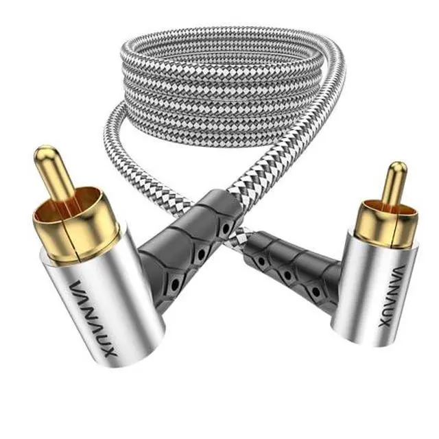 Alt view image 2 of 7 - Subwoofer Cable Double 90 Degree RCA to RCA Audio Stereo Cable Male to Male 24K Gold Plated Connector Nylon Braided Double Shielded Clean Sounding Signal Silver/15ft/4.6m