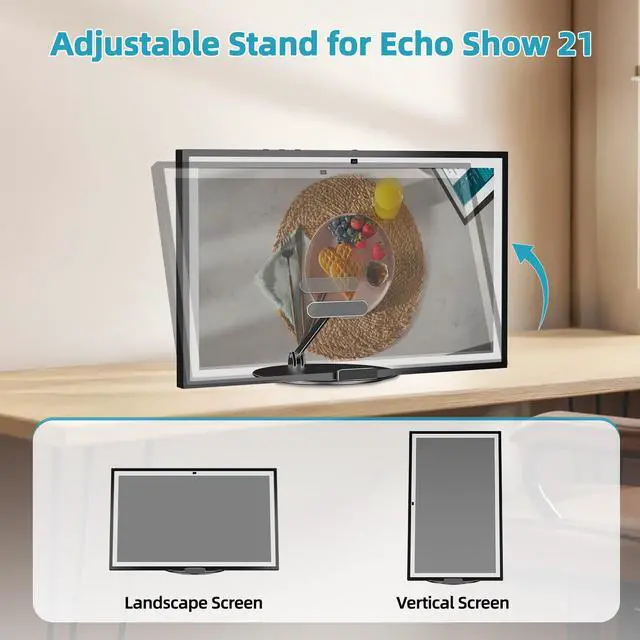 Alt view image 4 of 7 - Adjustable Stand for Echo Show 21 & Show 15, 90° Tilt, 360° Swivel | Metal, No Assembly, Horizontal or Vertical Mode Screen Stand for Alexa Show 15, Easy to Use, Echo Show 15 Stand for Kitchen