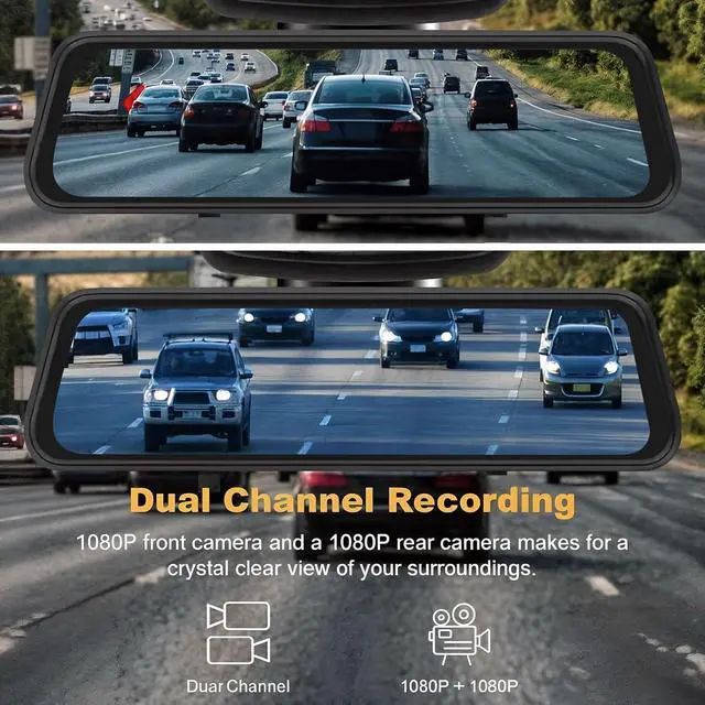 Alt view image 2 of 7 - Rear View Mirror Dash Camera for Car Security Front and Rear Dash Cam, Dashcam 10 Touch Screen Dual Cameras Car Video Recorder Night Vision G-Sensor Parking Assistance 24H Parking Monitor