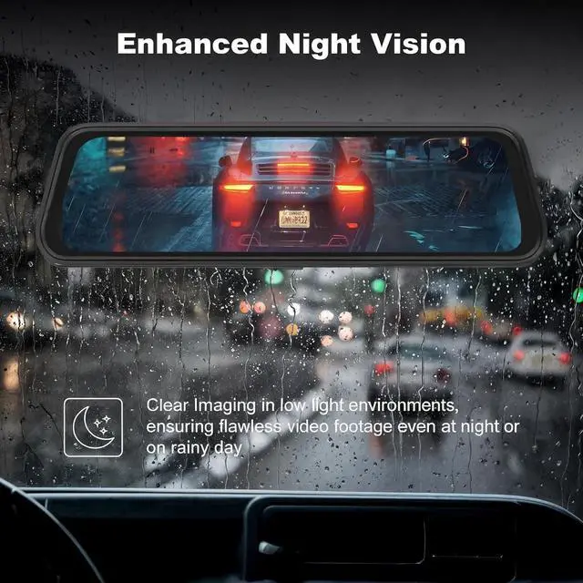 Alt view image 3 of 7 - Rear View Mirror Dash Camera for Car Security Front and Rear Dash Cam, Dashcam 10 Touch Screen Dual Cameras Car Video Recorder Night Vision G-Sensor Parking Assistance 24H Parking Monitor