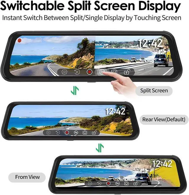 Alt view image 6 of 7 - Rear View Mirror Dash Camera for Car Security Front and Rear Dash Cam, Dashcam 10 Touch Screen Dual Cameras Car Video Recorder Night Vision G-Sensor Parking Assistance 24H Parking Monitor
