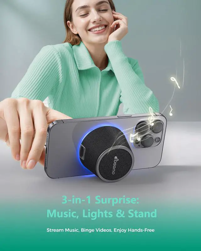 Alt view image 2 of 7 - Small Portable Bluetooth Speaker Birthday Gifts Magnetic Phone Stand | Magnetic Wireless Bluetooth Speaker,TWS Pairing,9 RGB Modes,IPX5 Waterproof,Travel Essentials Cool Gadgets for Men Teen Boys