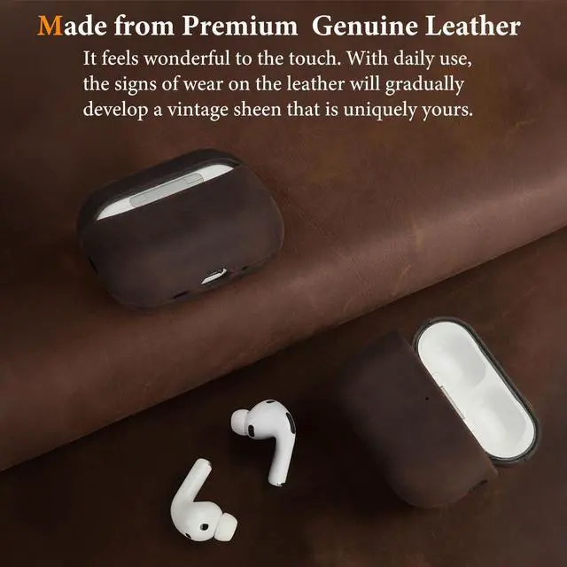 Alt view image 6 of 7 - Genuine Leather AirPods Pro 3 Case Compatible with MagSafe | Handcrafted Vintage Leather Develops Unique Patina. Shockproof Drop Protection Ideal for Business Commute and Daily Use