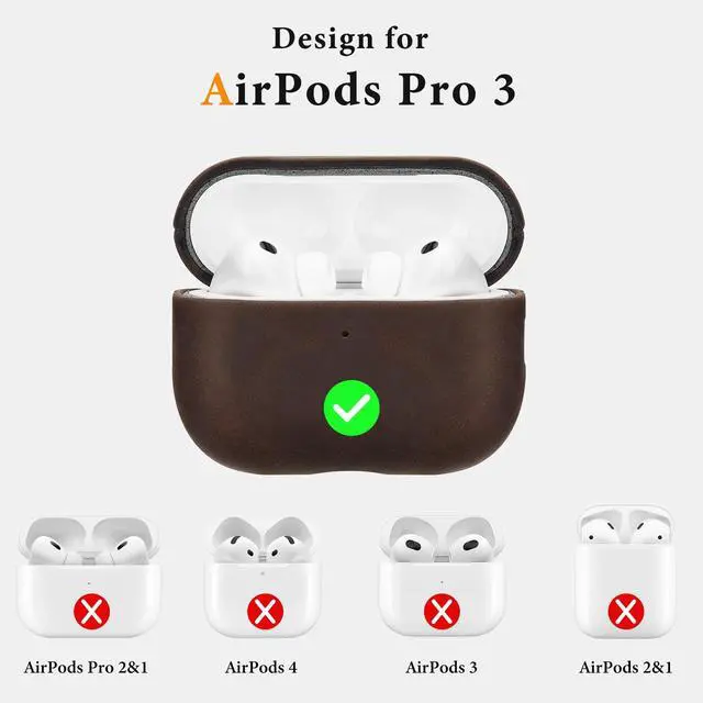 Alt view image 3 of 7 - Genuine Leather AirPods Pro 3 Case Compatible with MagSafe | Handcrafted Vintage Leather Develops Unique Patina. Shockproof Drop Protection Ideal for Business Commute and Daily Use
