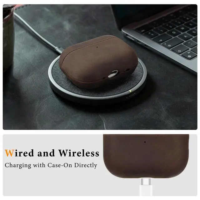 Alt view image 4 of 7 - Genuine Leather AirPods Pro 3 Case Compatible with MagSafe | Handcrafted Vintage Leather Develops Unique Patina. Shockproof Drop Protection Ideal for Business Commute and Daily Use