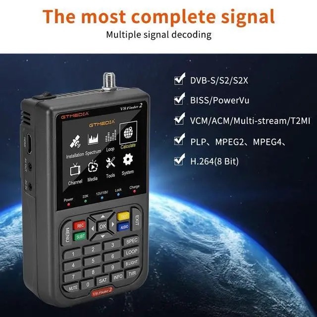 Alt view image 4 of 7 - GT Media V8 Finder2 Satellite Finder Digital FTA DVB-S/S2/S2X Signal Measuring Meter Detector Receiver LCD Screen for Adjusting Sat TV Dish with Backpack