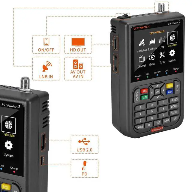 Alt view image 6 of 7 - GT Media V8 Finder2 Satellite Finder Digital FTA DVB-S/S2/S2X Signal Measuring Meter Detector Receiver LCD Screen for Adjusting Sat TV Dish with Backpack