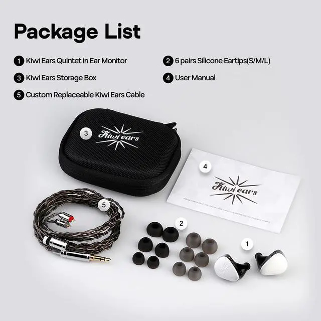 Alt view image 7 of 7 - Kiwi Ears Quintet 1DD + 2BA + 1 Planar + 1 PZT Hybrid IEMs | with Detachable Silver-Plated OFC Cable, Metal Faceplate, 3D-Printed Resin Shell for Musicians Audiophiles