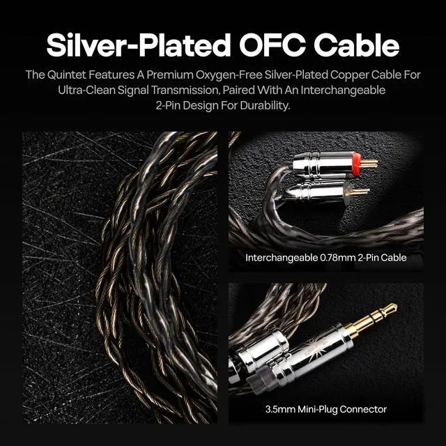 Alt view image 4 of 7 - Kiwi Ears Quintet 1DD + 2BA + 1 Planar + 1 PZT Hybrid IEMs | with Detachable Silver-Plated OFC Cable, Metal Faceplate, 3D-Printed Resin Shell for Musicians Audiophiles