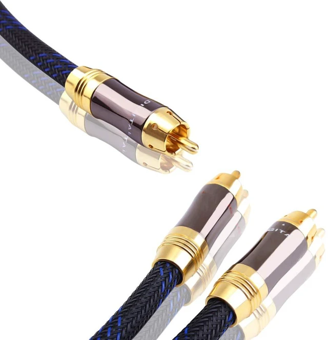 Main image of Dual Shielded (OD 8.0mm) 1 RCA Male to 2 RCA Male Audio Cable RCA Y-Adapter Subwoofer Cable (10 Feet)