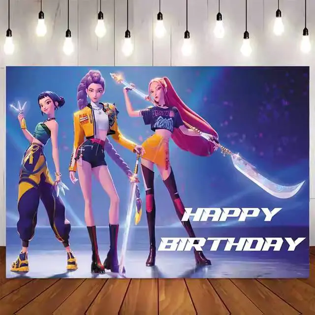 Main image of Demon Movie Hunters Birthday Party Decorations,Happy Birthday Banner Backdrop for Birthday Party Supplies